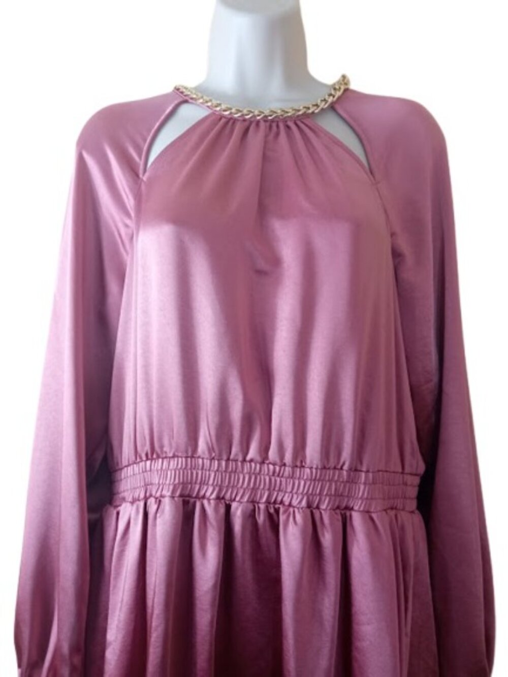 MICHAEL Michael Kors Womens Mini Dress Pink Gold Chain Neck Cut Outs Satin M - Picture 6 of 7
